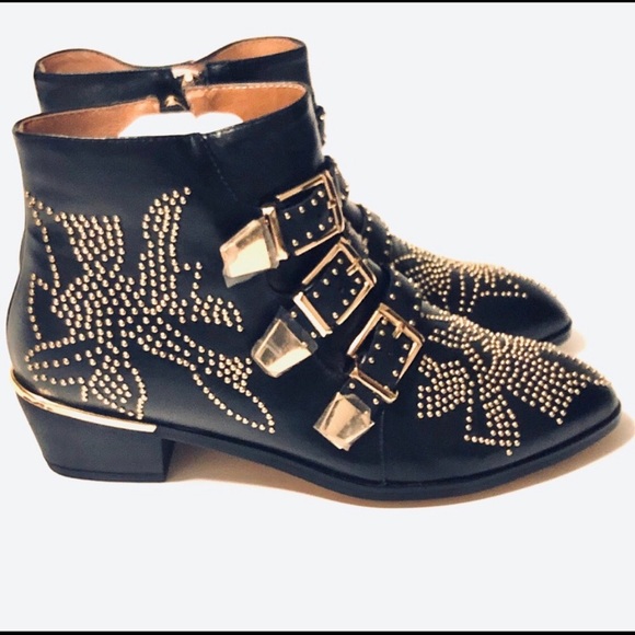 Black Leather Boots Stud Design - Picture 5 of 7